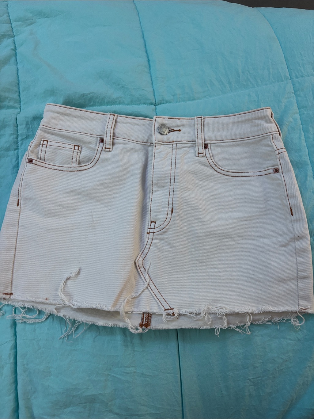 Pacsun White Denim Mini Skirt With Contrast Stitching
